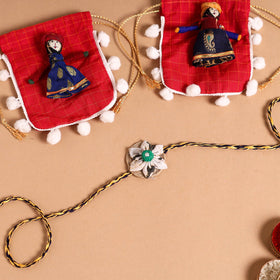  Handmade Fabric Flower Jute Rakhi (Set of 2)