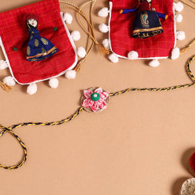  Handmade Fabric Flower Jute Rakhi (Set of 2)
