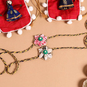  Handmade Fabric Flower Jute Rakhi (Set of 2)