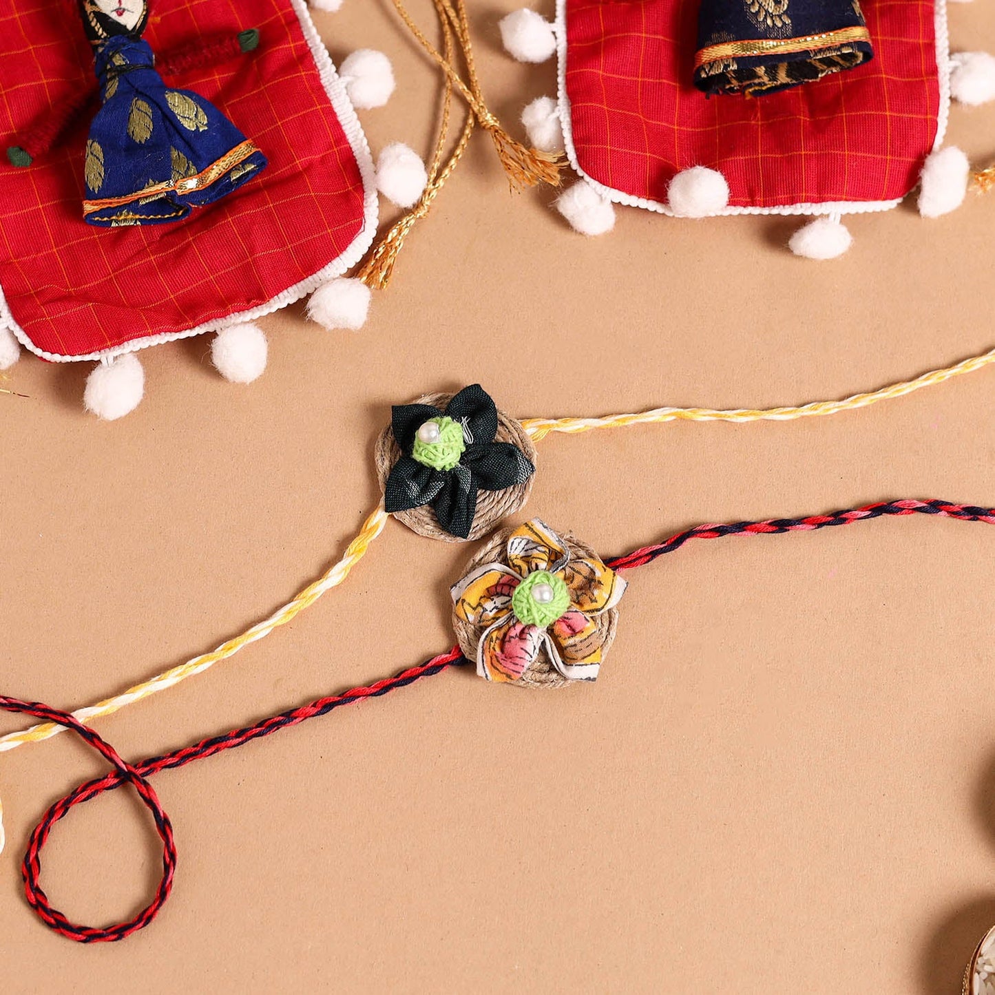  Handmade Fabric Flower Jute Rakhi (Set of 2)
