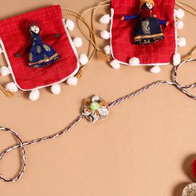  Handmade Fabric Flower Jute Rakhi (Set of 2)