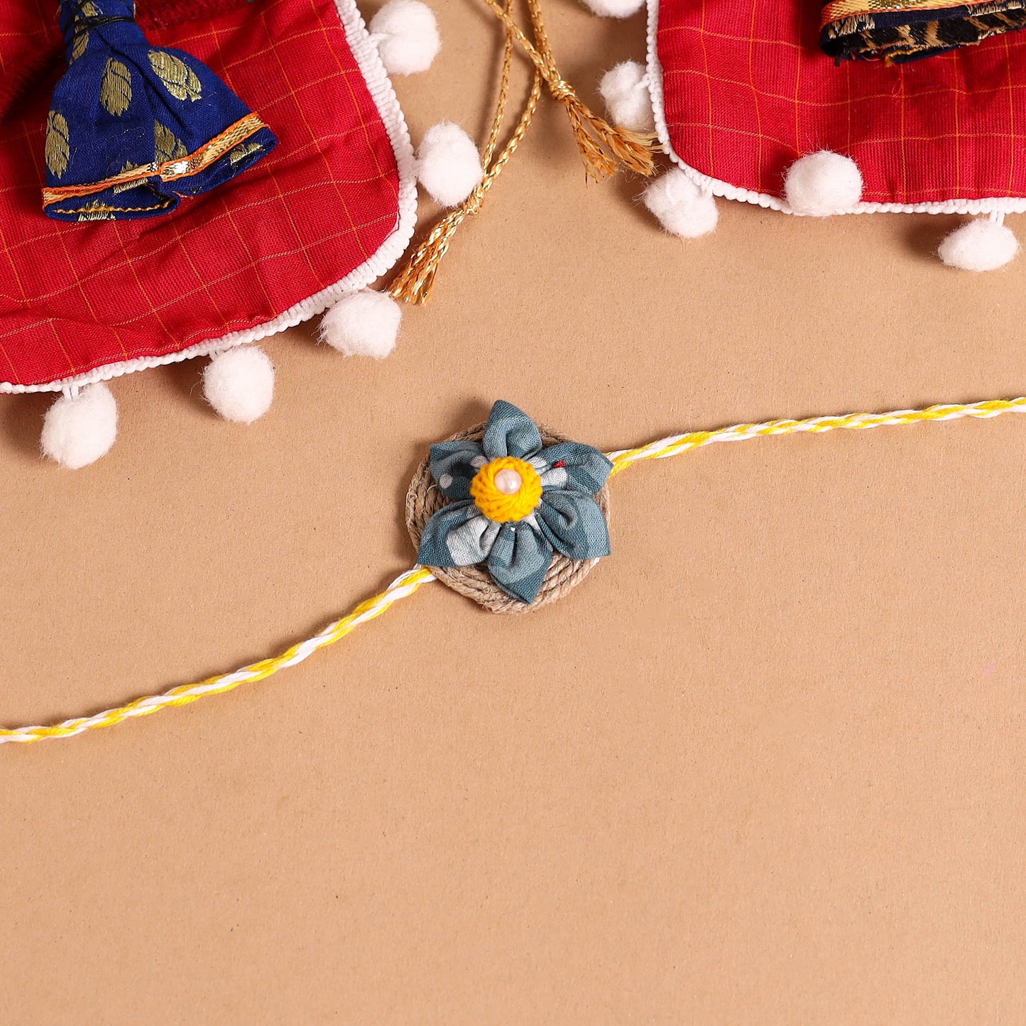  Handmade Fabric Flower Jute Rakhi (Set of 2)