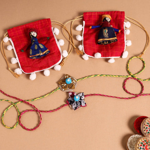  Handmade Fabric Flower Jute Rakhi (Set of 2)