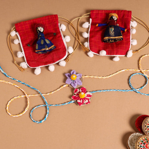  Handmade Fabric Flower Jute Rakhi (Set of 2)