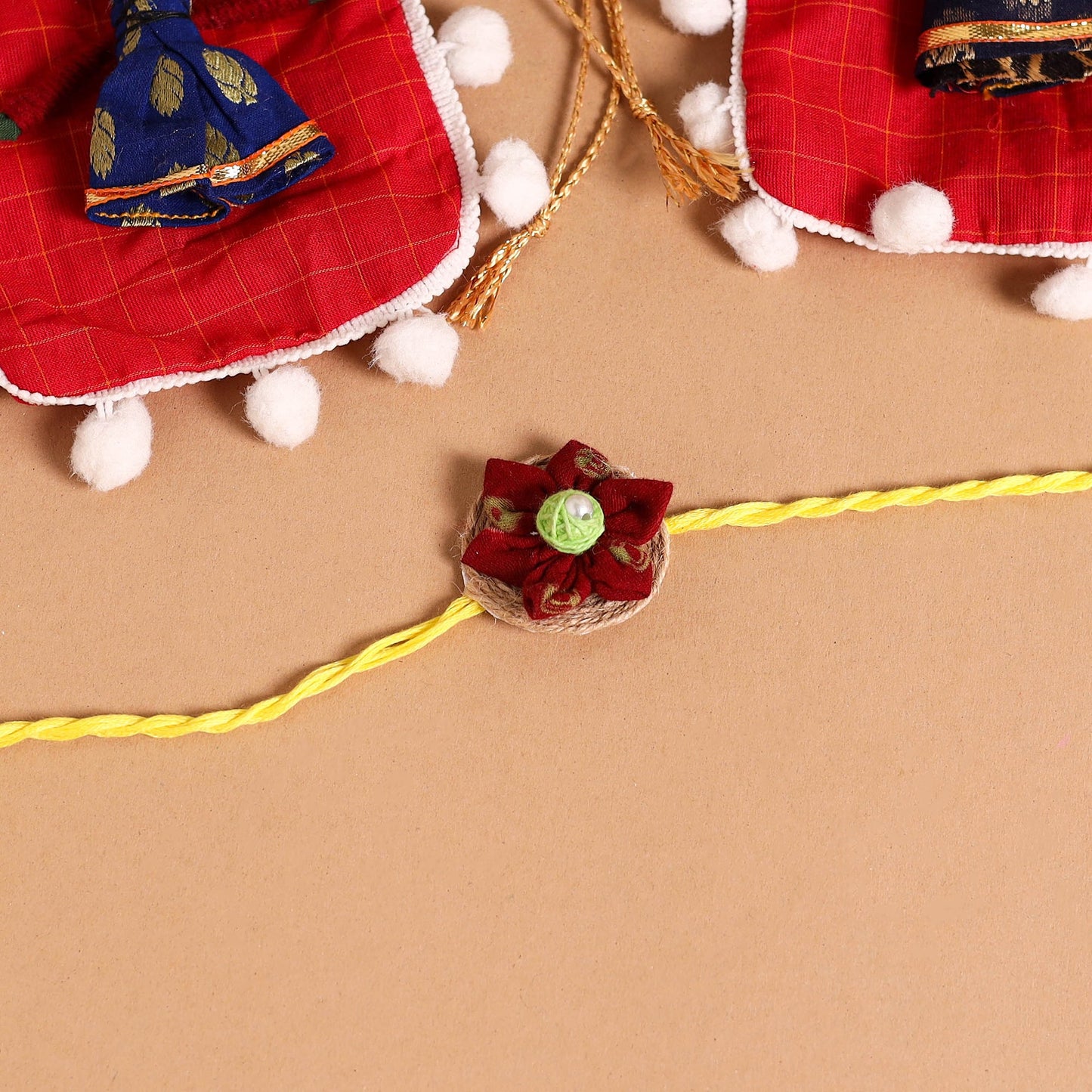  Handmade Fabric Flower Jute Rakhi (Set of 2)