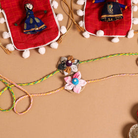  Handmade Fabric Flower Jute Rakhi (Set of 2)