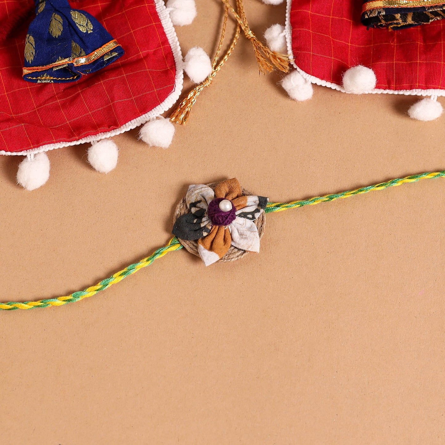  Handmade Fabric Flower Jute Rakhi (Set of 2)