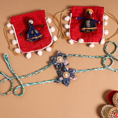  Handmade Fabric Flower Jute Rakhi (Set of 2)