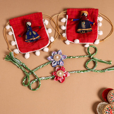  Handmade Fabric Flower Jute Rakhi (Set of 2)