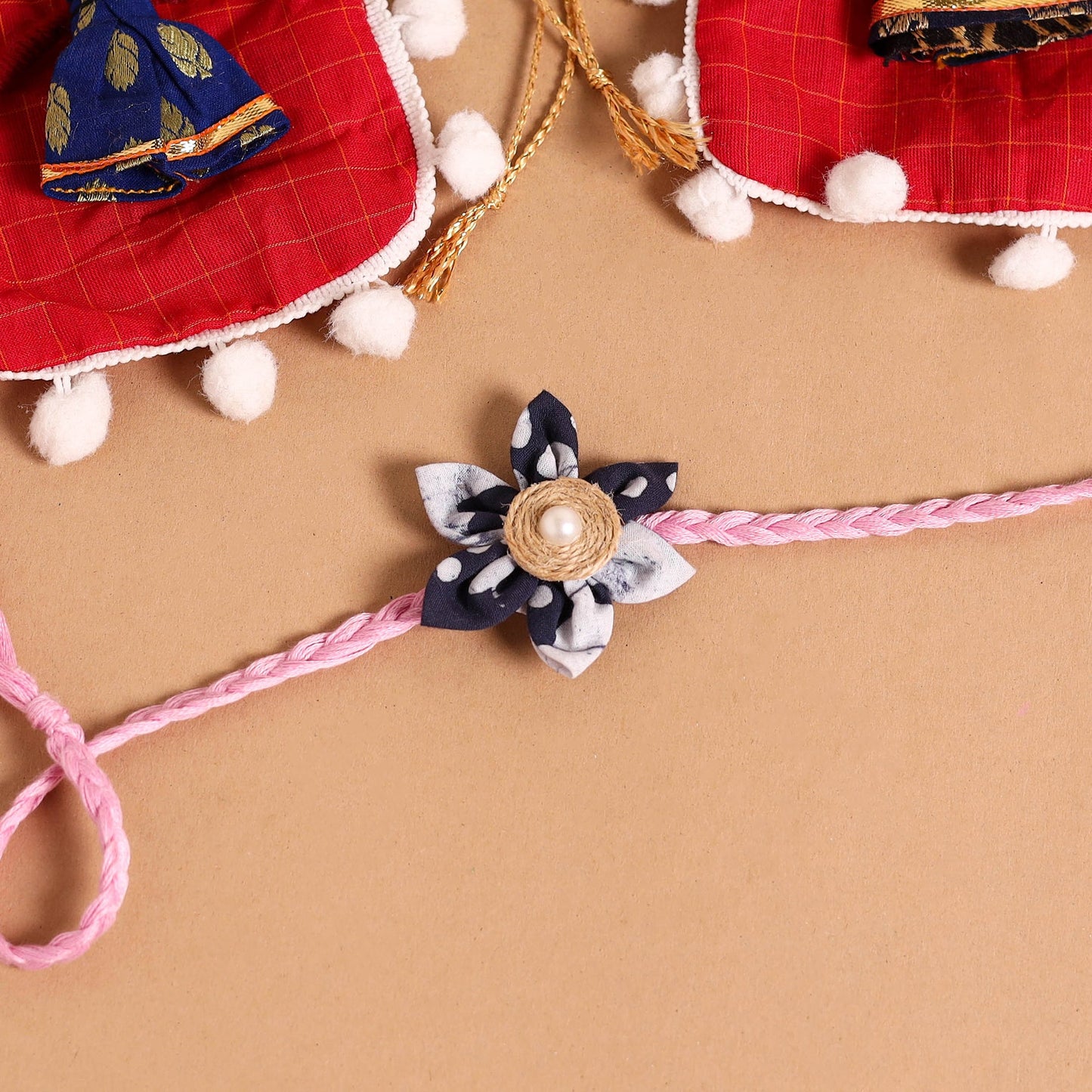  Handmade Fabric Flower Jute Rakhi (Set of 2)