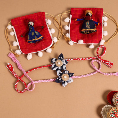  Handmade Fabric Flower Jute Rakhi (Set of 2)