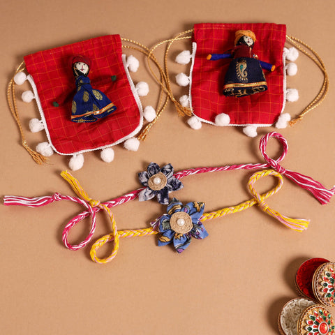  Handmade Fabric Flower Jute Rakhi (Set of 2)