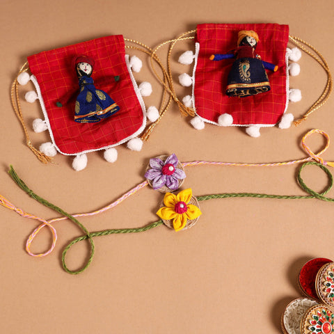 Handmade Fabric Flower Jute Rakhi (Set of 2)