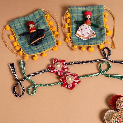  Handmade Fabric Flower Jute Rakhi (Set of 2)