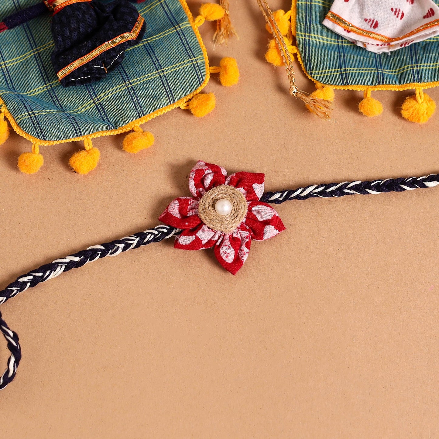  Handmade Fabric Flower Jute Rakhi (Set of 2)