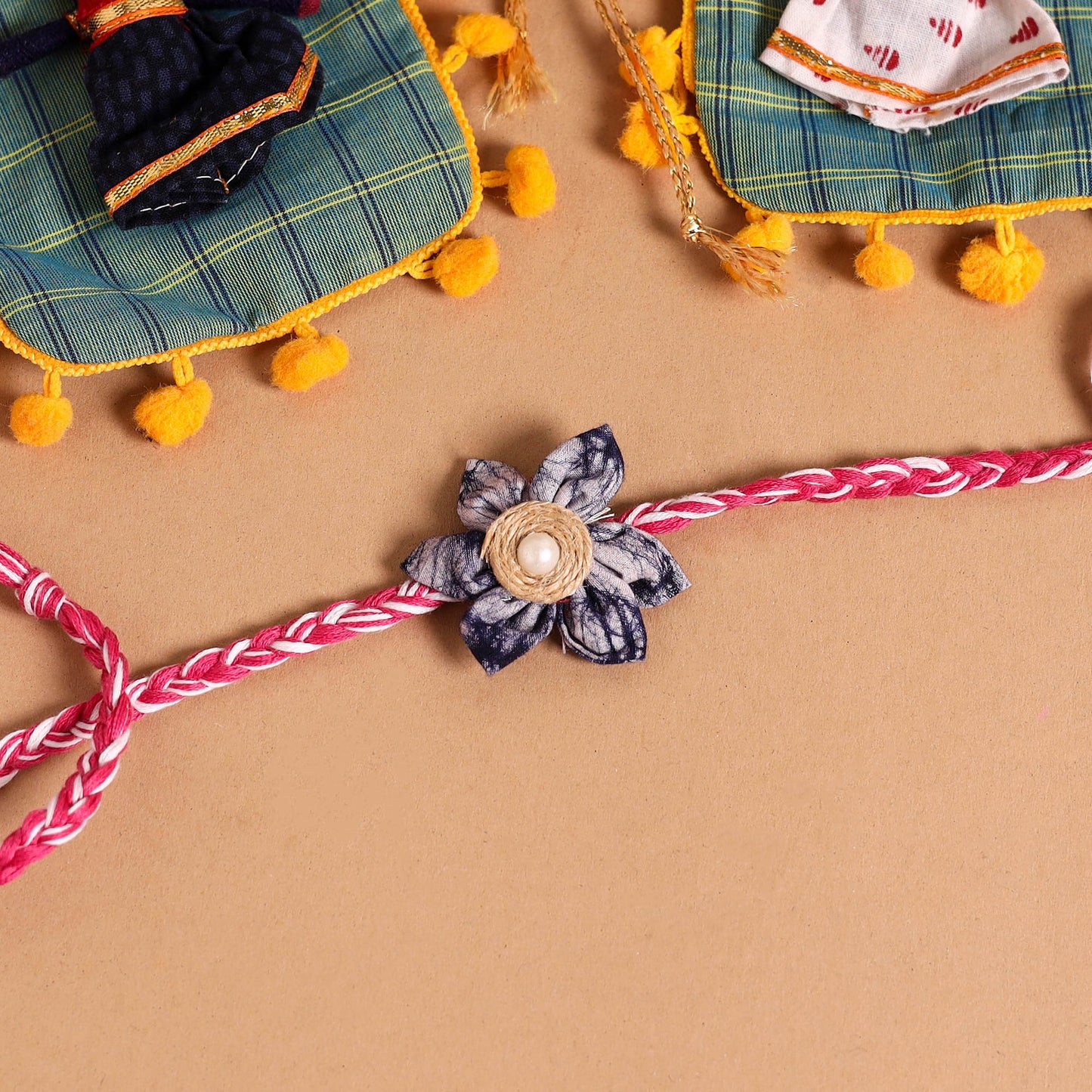  Handmade Fabric Flower Jute Rakhi (Set of 2)