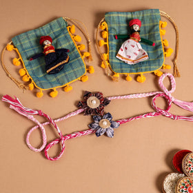  Handmade Fabric Flower Jute Rakhi (Set of 2)