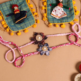 Handmade Fabric Flower Jute Rakhi (Set of 2)
