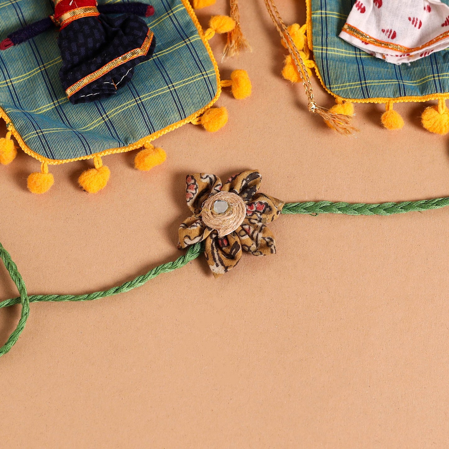  Handmade Fabric Flower Jute Rakhi (Set of 2)
