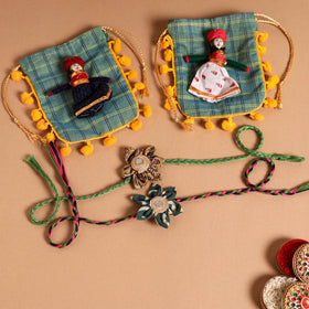  Handmade Fabric Flower Jute Rakhi (Set of 2)
