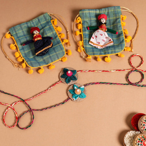  Handmade Fabric Flower Jute Rakhi (Set of 2)