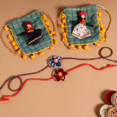  Handmade Fabric Flower Jute Rakhi (Set of 2)