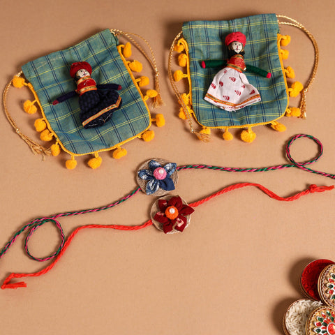  Handmade Fabric Flower Jute Rakhi (Set of 2)