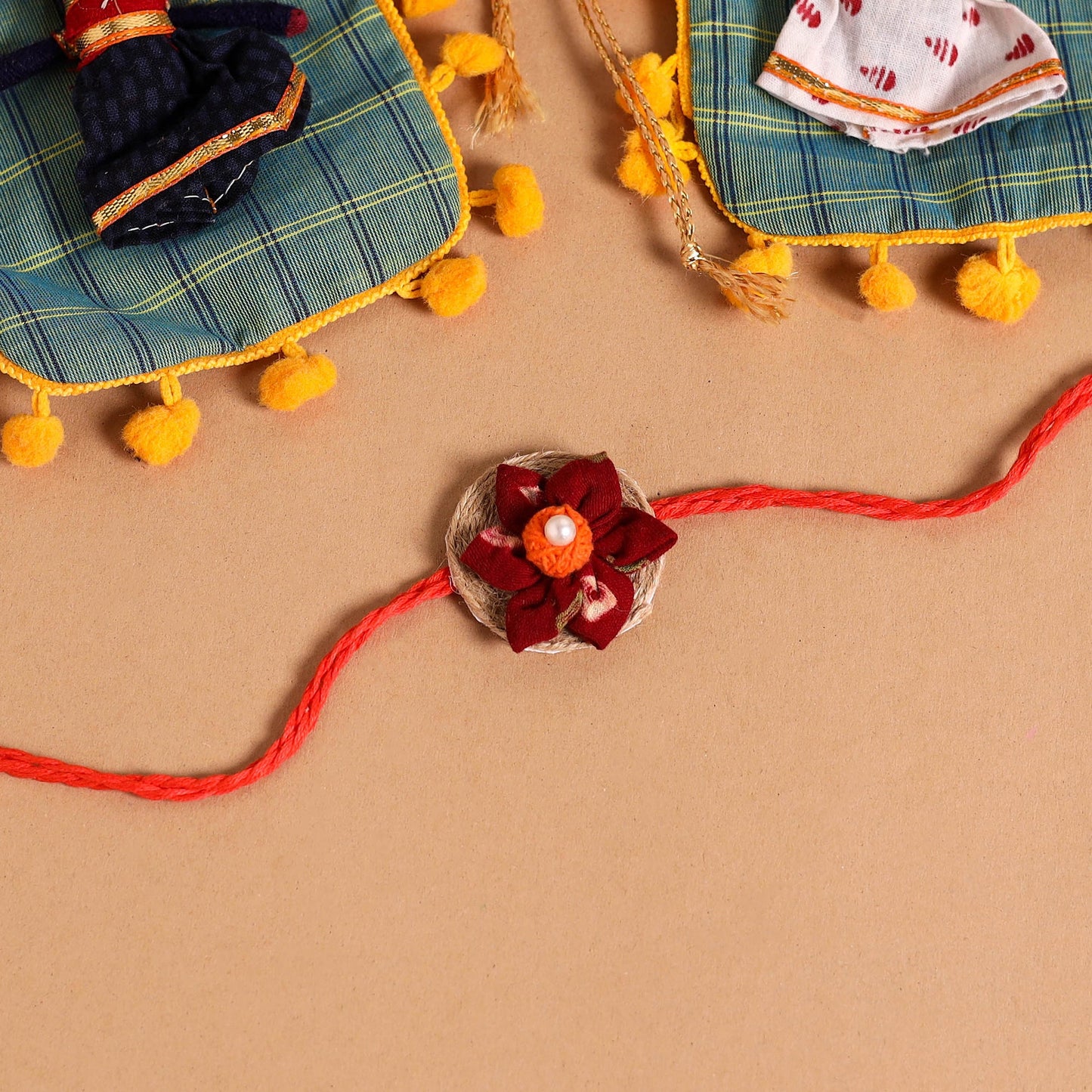  Handmade Fabric Flower Jute Rakhi (Set of 2)