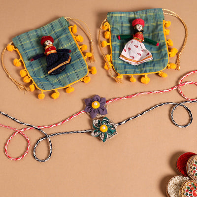  Handmade Fabric Flower Jute Rakhi (Set of 2)