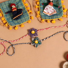  Handmade Fabric Flower Jute Rakhi (Set of 2)