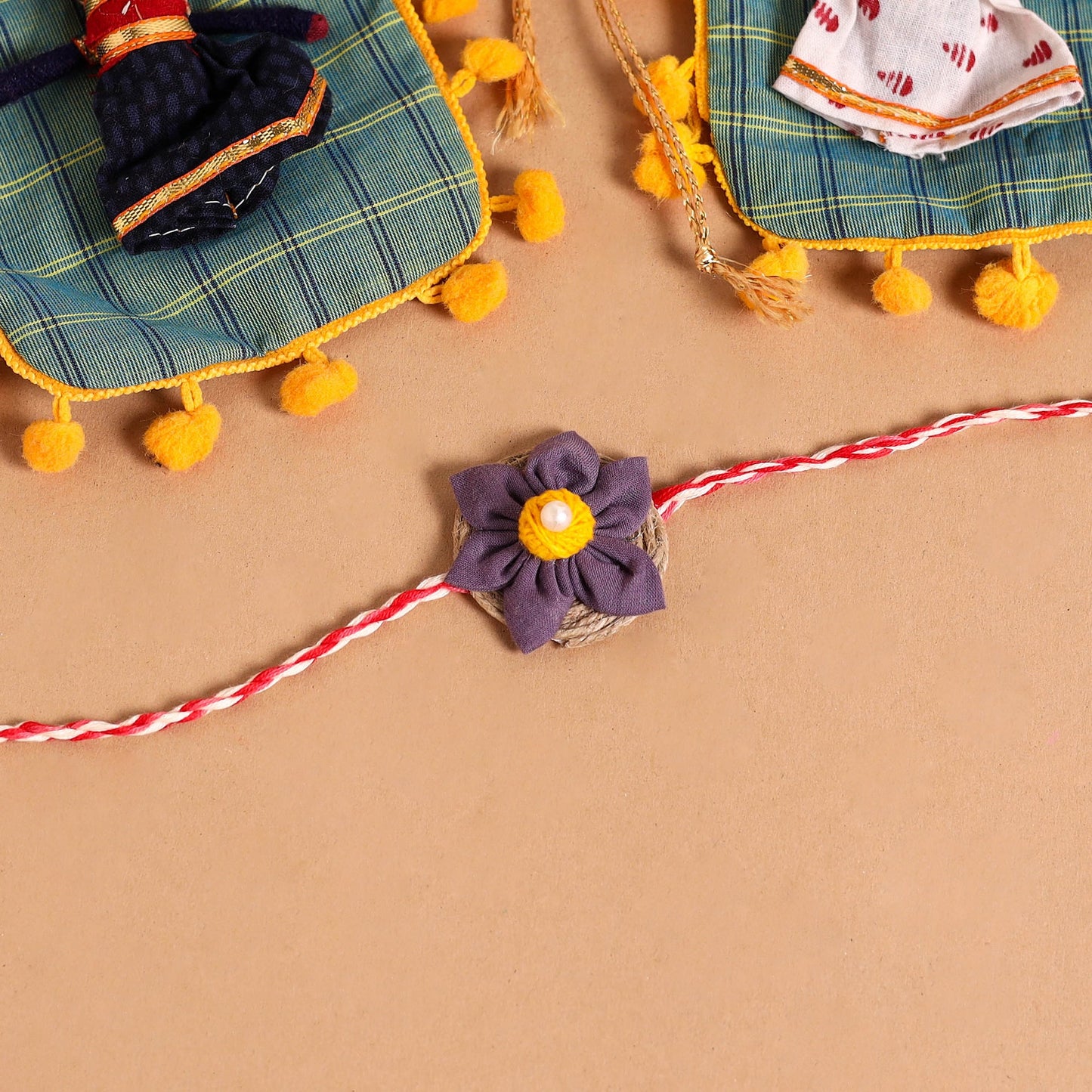  Handmade Fabric Flower Jute Rakhi (Set of 2)
