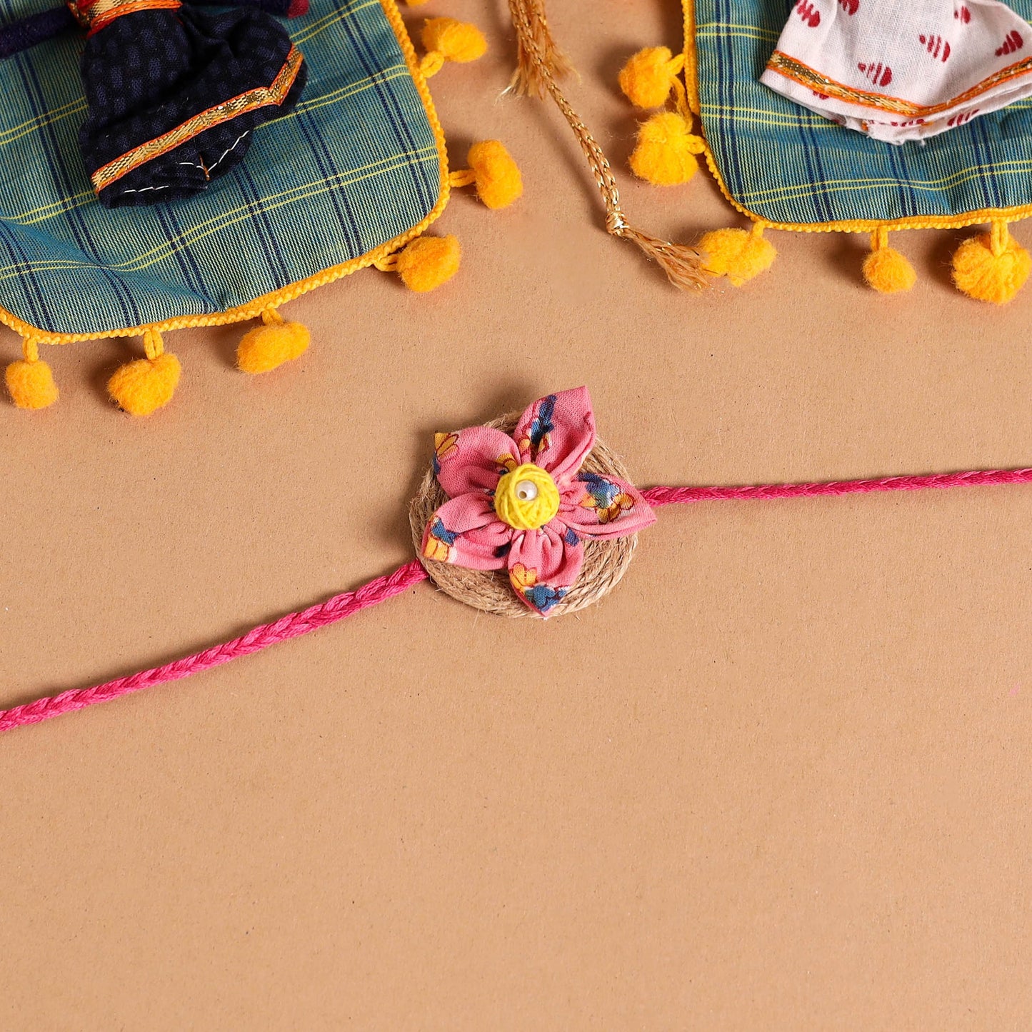  Handmade Fabric Flower Jute Rakhi (Set of 2)