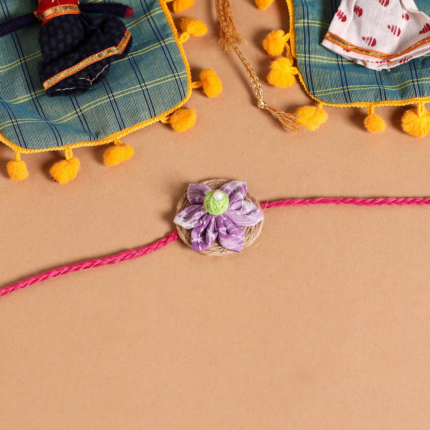  Handmade Fabric Flower Jute Rakhi (Set of 2)