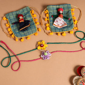  Handmade Fabric Flower Jute Rakhi (Set of 2)