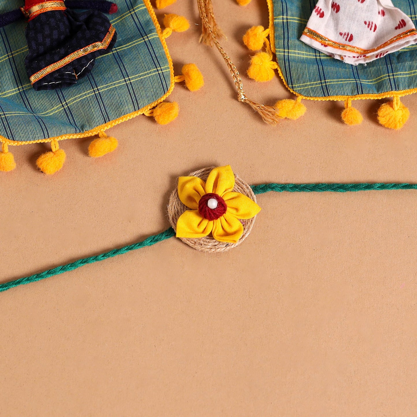  Handmade Fabric Flower Jute Rakhi (Set of 2)
