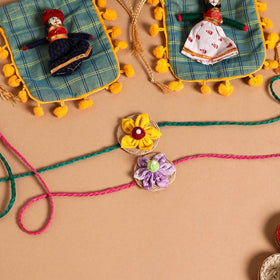  Handmade Fabric Flower Jute Rakhi (Set of 2)