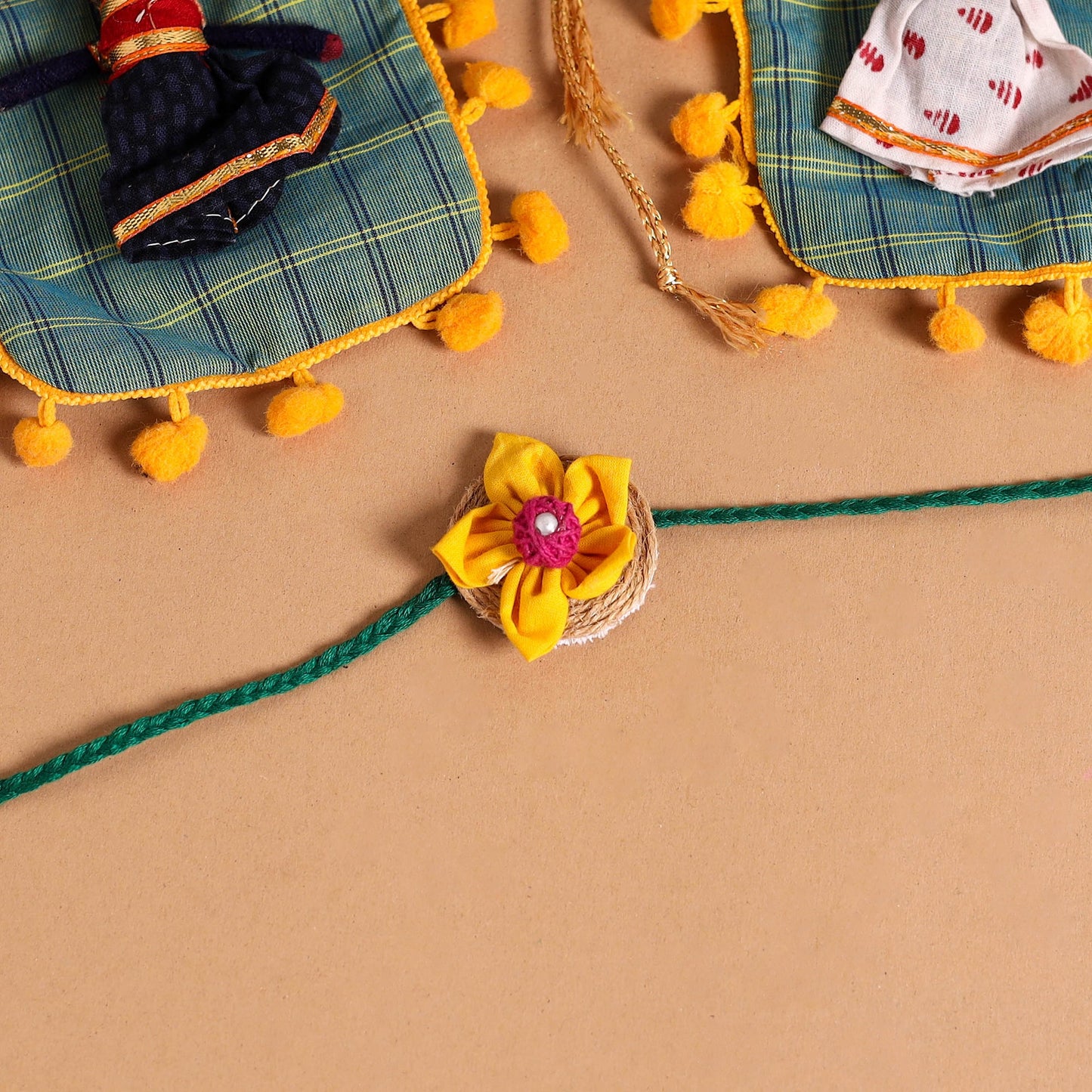  Handmade Fabric Flower Jute Rakhi (Set of 2)