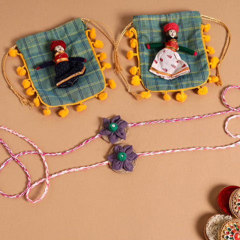  Handmade Fabric Flower Jute Rakhi (Set of 2)