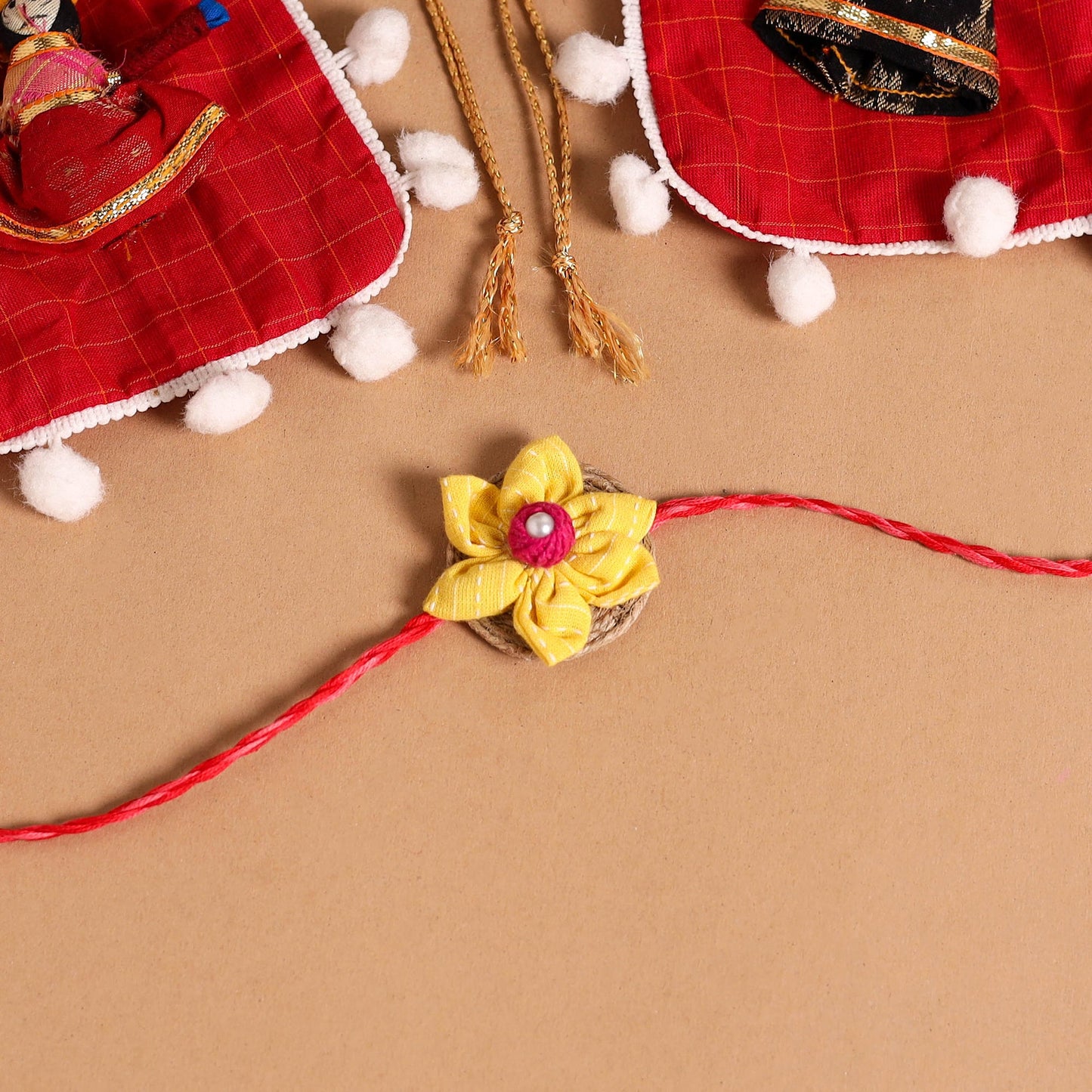  Handmade Fabric Flower Jute Rakhi (Set of 2)