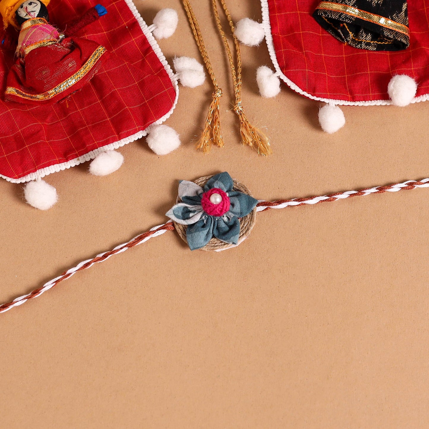  Handmade Fabric Flower Jute Rakhi (Set of 2)