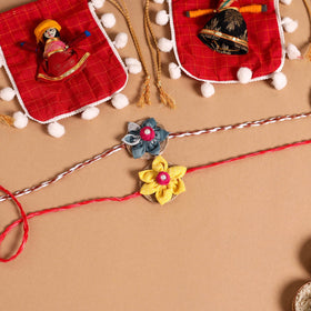  Handmade Fabric Flower Jute Rakhi (Set of 2)