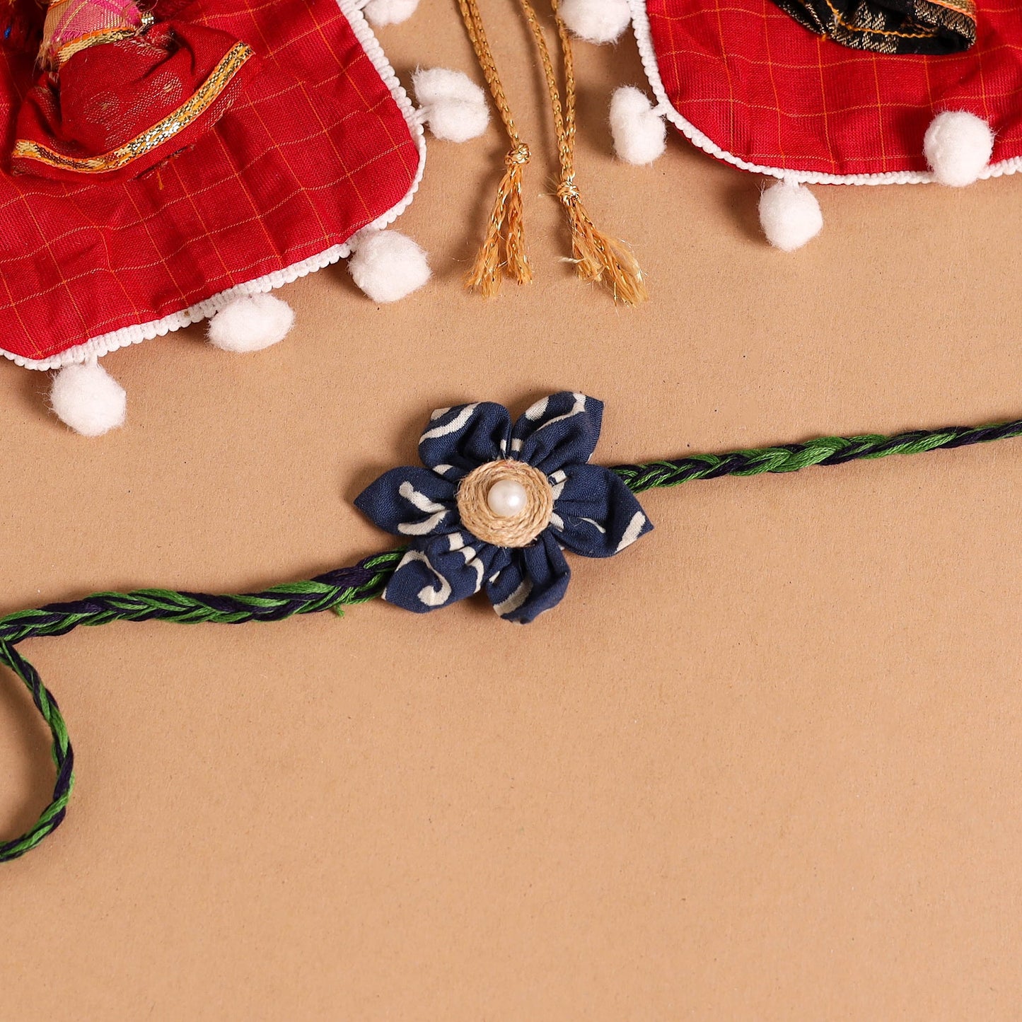  Handmade Fabric Flower Jute Rakhi (Set of 2)