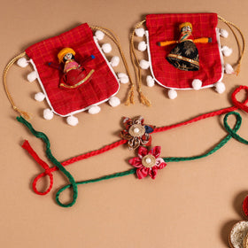  Handmade Fabric Flower Jute Rakhi (Set of 2)