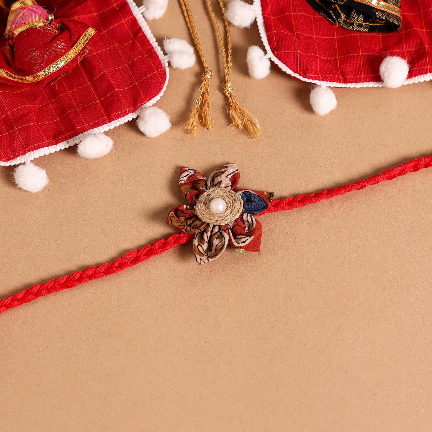  Handmade Fabric Flower Jute Rakhi (Set of 2)