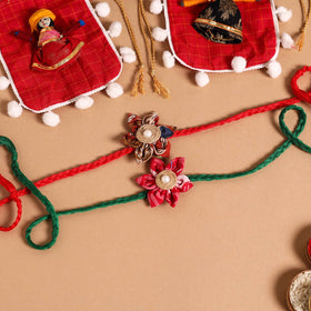 Handmade Fabric Flower Jute Rakhi (Set of 2)