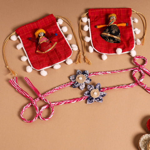  Handmade Fabric Flower Jute Rakhi (Set of 2)