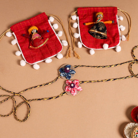  Handmade Fabric Flower Jute Rakhi (Set of 2)