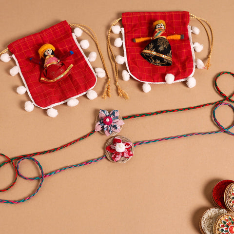  Handmade Fabric Flower Jute Rakhi (Set of 2)