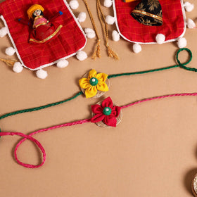  Handmade Fabric Flower Jute Rakhi (Set of 2)