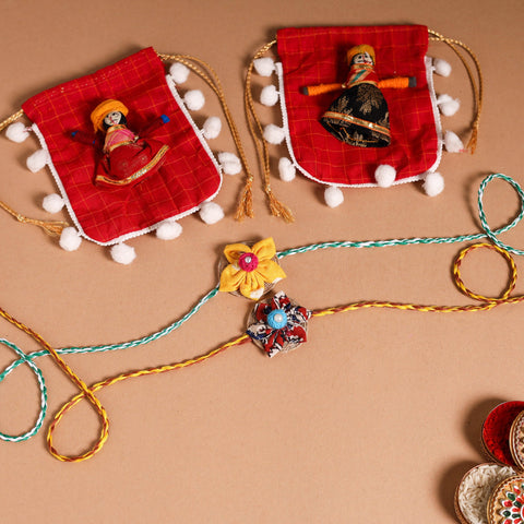  Handmade Fabric Flower Jute Rakhi (Set of 2)